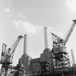 Battersea Power Station and cranes. 21st August 1971