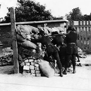 Belgian soldiers behind a barricade in Brussels 1914 World War One