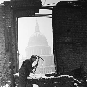 Bomb damage in Central London after a German Air Raid during The Blitz