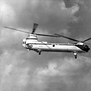 A Bristol 192 Belvedere, twin engine RAF helicopter in flight at the 1958 Farnborough