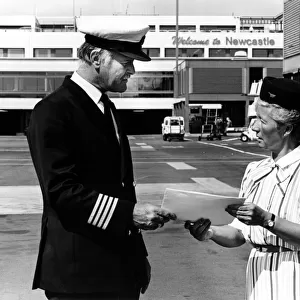 Britannia Airways captain Dave Lott and stewardess Joan Young at Newcastle Airport