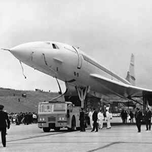 The British Concorde 002 prototype is rolled out from its hanger in which it has been