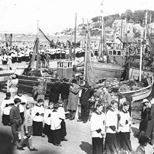 Brixham trawlers gather for the annual blessing of the sea in October 1953