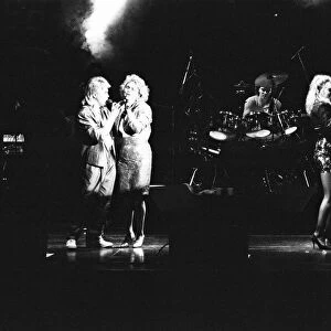 Bucks Fizz seen here performing on stage at Leas Cliff Hall, Folkestone. 15th April 1989
