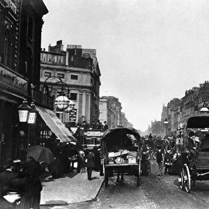 Busy scene in Central London showing the traffic at Oxford Circus, 1882
