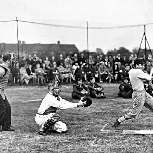 Canadian army v Us Army air force take part in a game of baseball at the Hounslow Cricket