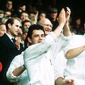 Will Carling and Nigel Heslop celeabrate after winning the Grand Slam