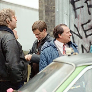 The cast of "Only Fools and Horses"television series on set filming a
