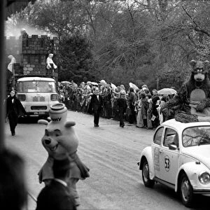 Characters from the Walt Disney film Jungle Book seen here riding on Herbie in the Easter