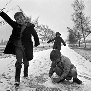 Children playing in the snow at the War Memorial Park, Coventry. 4th January 1968
