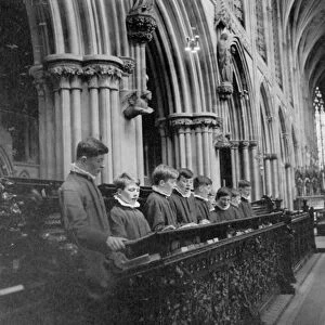 Choristers practising for the service on Sunday at Lichfield Cathedral. September 1959