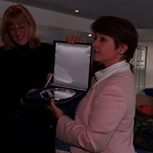 Claire Morton Nanny Of The Year October 1997 Being presented with a silver tray by