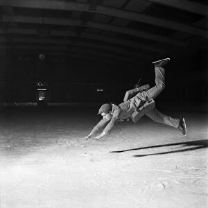 Comedian Norman Wisdom on ice. October 1953 D6365-007
