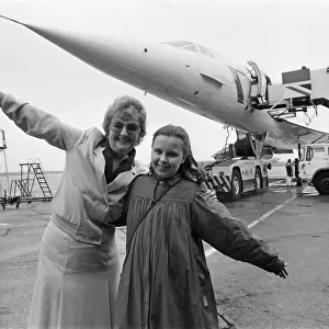 Concorde passengers standing in front of a Concorde. 2nd April 1986