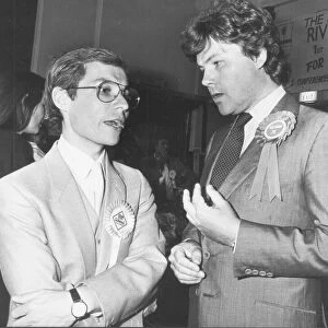 Conservative MP for Torbay Rupert Allason at the General Election count in June 1987 with