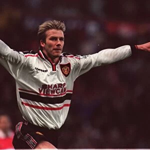 David Beckham celebrates first goal April 1999 against Arsenal in the FA Cup Semi