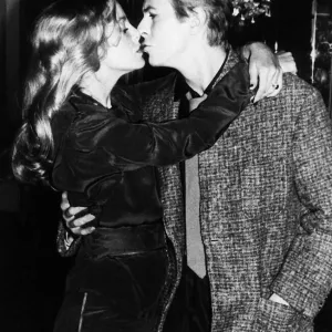 David Bowie kissing Sydne Rome actress, May 1979