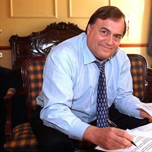 Deputy Prime Minister John Prescott seen here working on a speech during a visit to