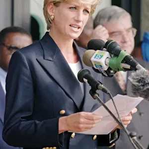 Diana, Princess of Wales upon her arrival at the Luanda Airport