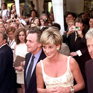 Diana, Princess of Wales, arrives with Lord Hindlip, Chairman of Christie