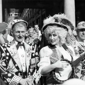 Dolly Parton seen here at Covent Garden to perform with Pearly Kings and Queens