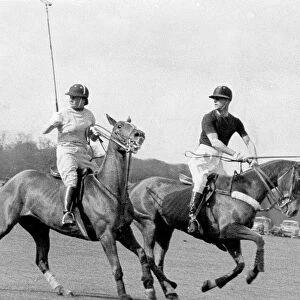The Duke of Edinburgh and Judy Forwood in action playing polo - April 1958
