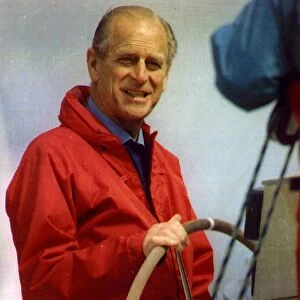 The Duke of Edinburgh sailing at Cowes week. July 1993