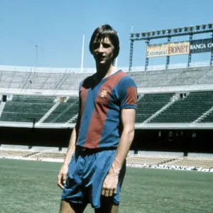 Dutch Barcelona footballer Johan Cruyff poses at the Nou Camp stadium October 1973