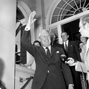 Edward Heath after his Victory: Edward Heath waves to the crowds as he leaves the Albany
