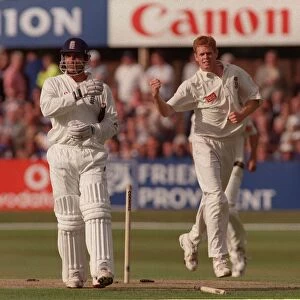 England v South Africa cricket 5th Test Headingley Aug 1998 Mark Butcher leaving