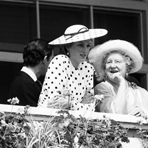 Epsom Derby, 4th June 1986. Queen Elizabeth the Queen Mother & Princess Diana