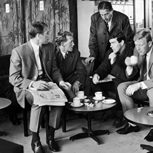 Everton players enjoy a cup of tea at Speke Airport before flying out to Norway