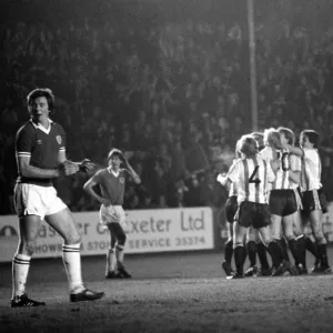 FA Cup 4th Round Replay. Exeter City 3 v. Leicester 1. Exeter celebrate