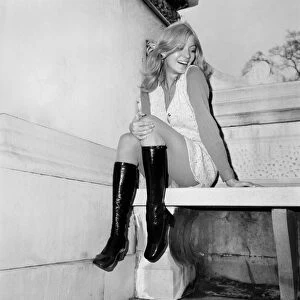 Fashion. Clothing. Woman. Monica Hahn modelling 69 / 11d boots. November 1969 Z11146