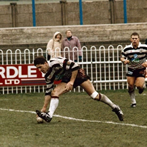Featherstone v Widnes Rugby League. David Ruane goes over for his first try