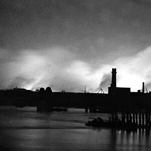 Fires across the River Thames from the North Side during the blitz on London