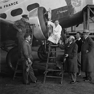Flight engineers working on the engines of the Air France L Intrepide Wibault 280