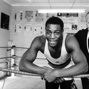 Frank Bruno Heavyweight Boxer April 1984 with Henry Cooper during one of his