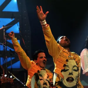 Freddie Mercury Singer with the group Queen with a young lookalike Ross McCall