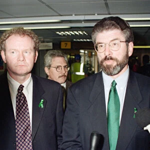 Gerry Adams and Martin McGuinness arriving in London Heathrow on their way to Westminster