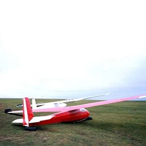 Gliders at Northumbria Gliding Club grounded on the air field in February 1995