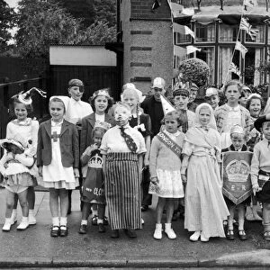 Happy and glorious; Children in fancy dress for a 1953 Coronation party in Arlon Avenue