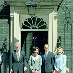 Bill and Hillary Clinton outside 10 Downing Street with Tony and Cherie Blair