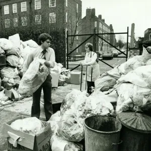 Hospital Staff clear away rubbish at the Queen Elizabeth Childrens Hospital in Hackney