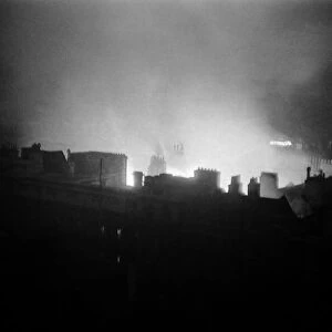 Houses of Parliament ablaze during a night of Bombing. 10th May 1941