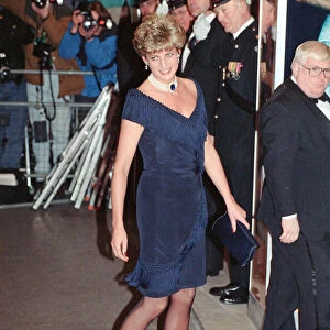 HRH The Princess of Wales, Princess Diana, arrives for the premiere of The Prince of
