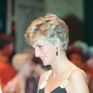 HRH The Princess of Wales, Princess Diana, arrives at The Coliseum in London to see The