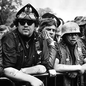 Hyde Park Pop Festival June 1969 Hells Angels stand at the barrier fence in their