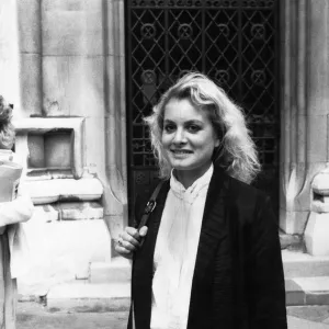 Jay Aston of Bucks Fizz pop group in London today. July 1985 P017205