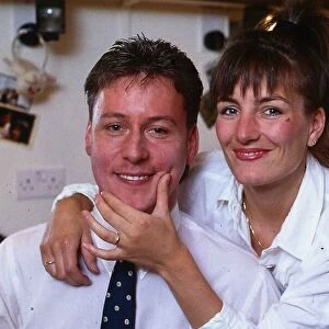 Jim White TV with wife Fiona after he shaved off his moustache August 1988